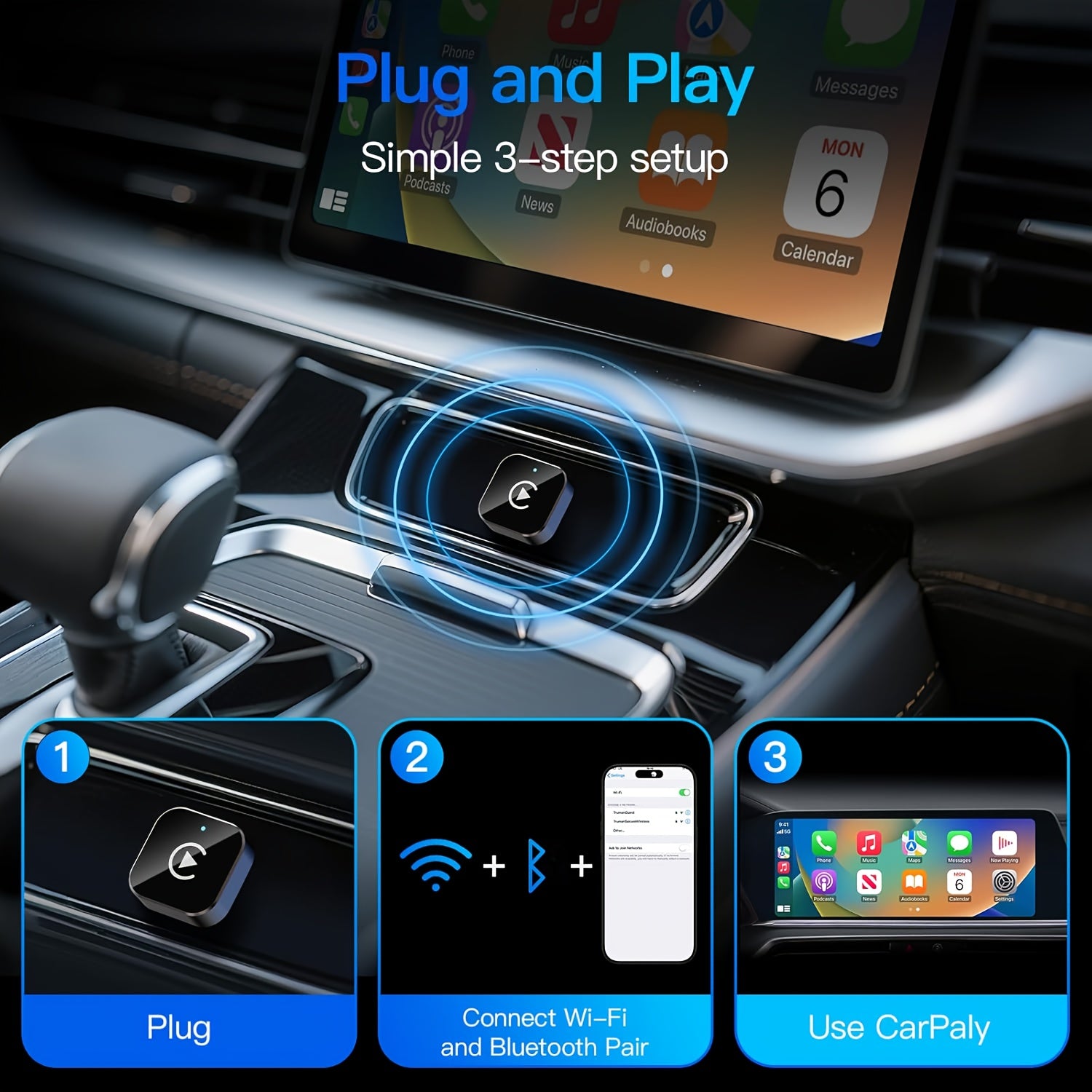 Wireless Carplay Adapter, kabellos für Fahrzeug und unterwegs – Detailansicht 6