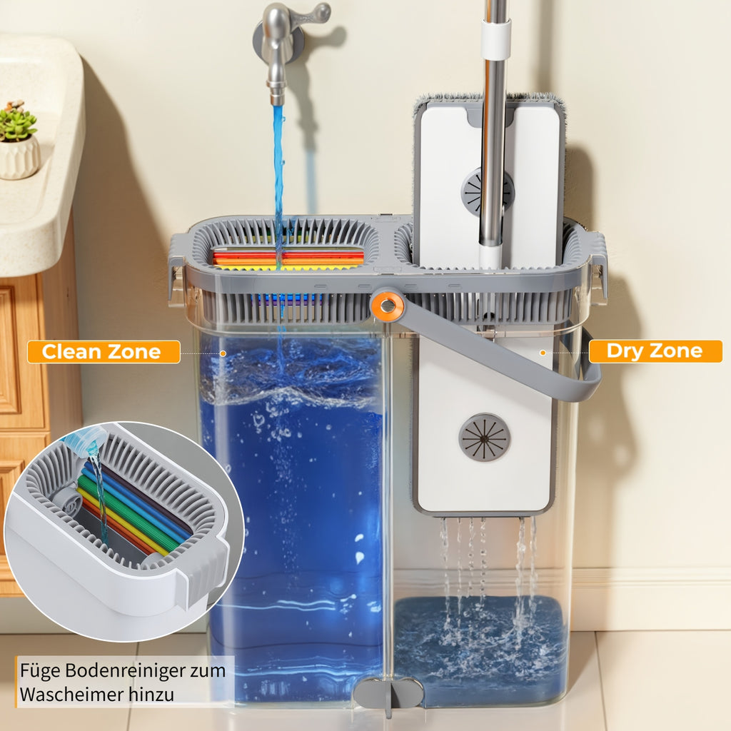 Wischmopp-Set mit Eimer, Wischmopp+Metallstange+Eimer+4 Tücher für Zuhause und Vorratsraum – Detailansicht 5