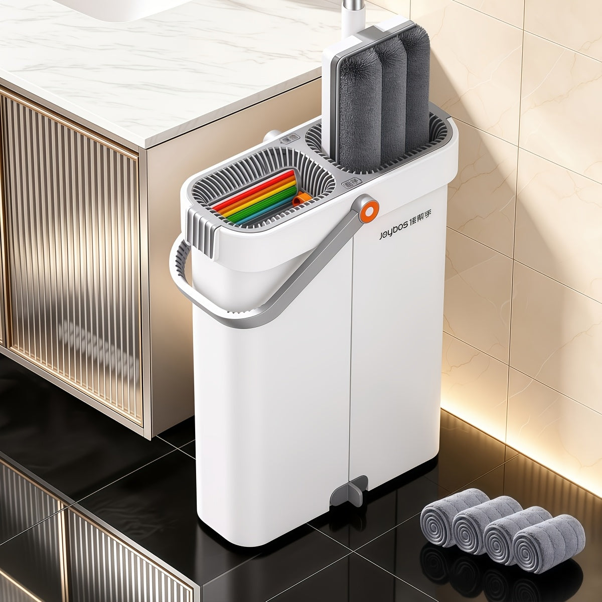 Wischmopp-Set mit Eimer, Wischmopp+Metallstange+Eimer+4 Tücher für Zuhause und Vorratsraum – Detailansicht 15