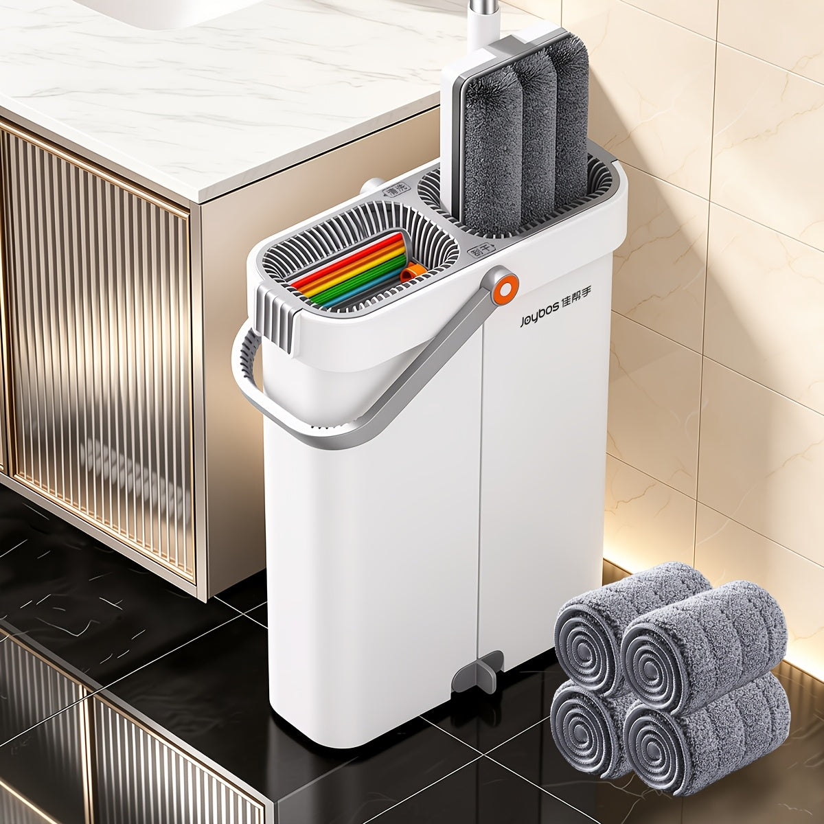 Wischmopp-Set mit Eimer, Wischmopp+Metallstange+Eimer+4 Tücher für Zuhause und Vorratsraum – Detailansicht 26