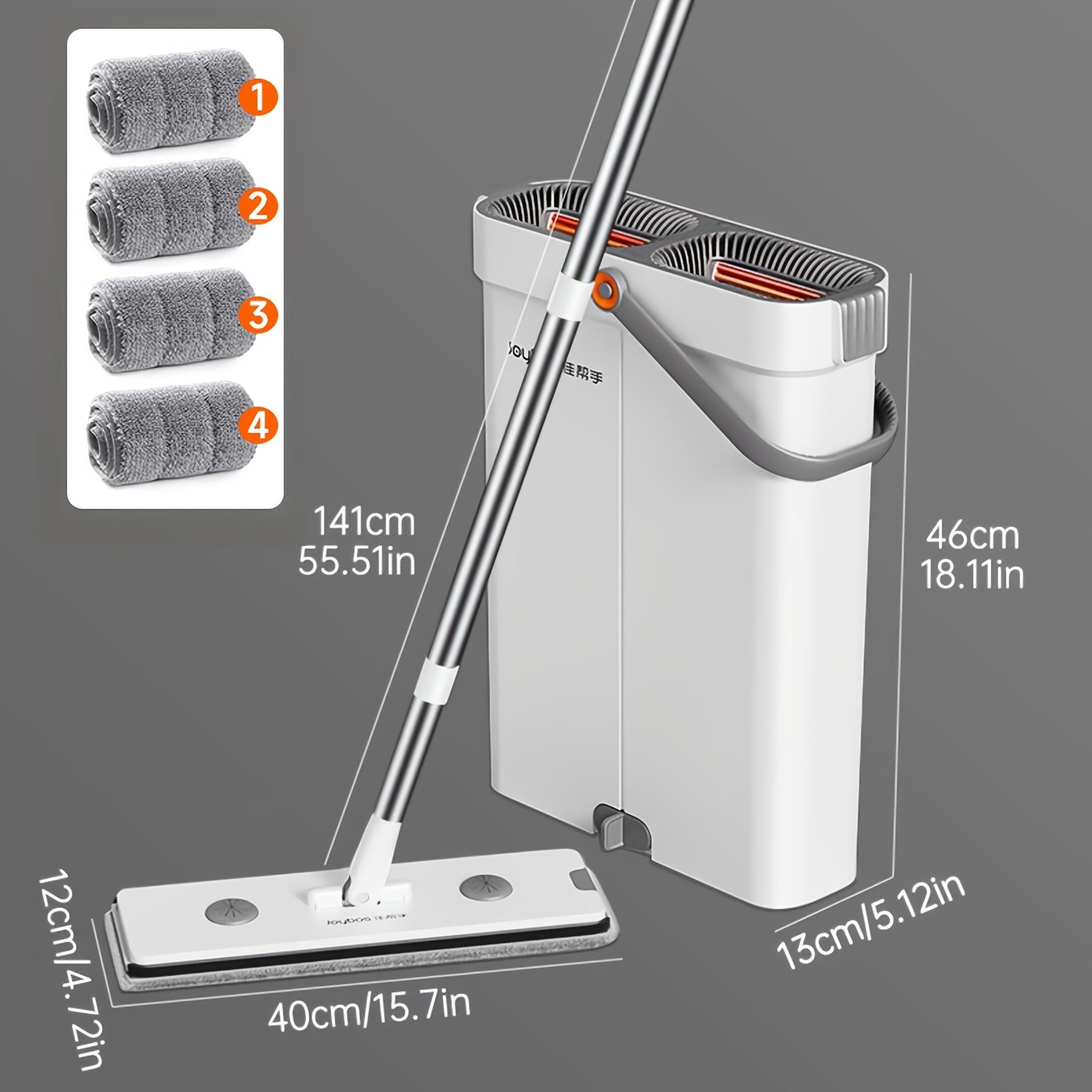 Wischmopp-Set mit Eimer, Wischmopp+Metallstange+Eimer+4 Tücher für Zuhause und Vorratsraum – Detailansicht 27