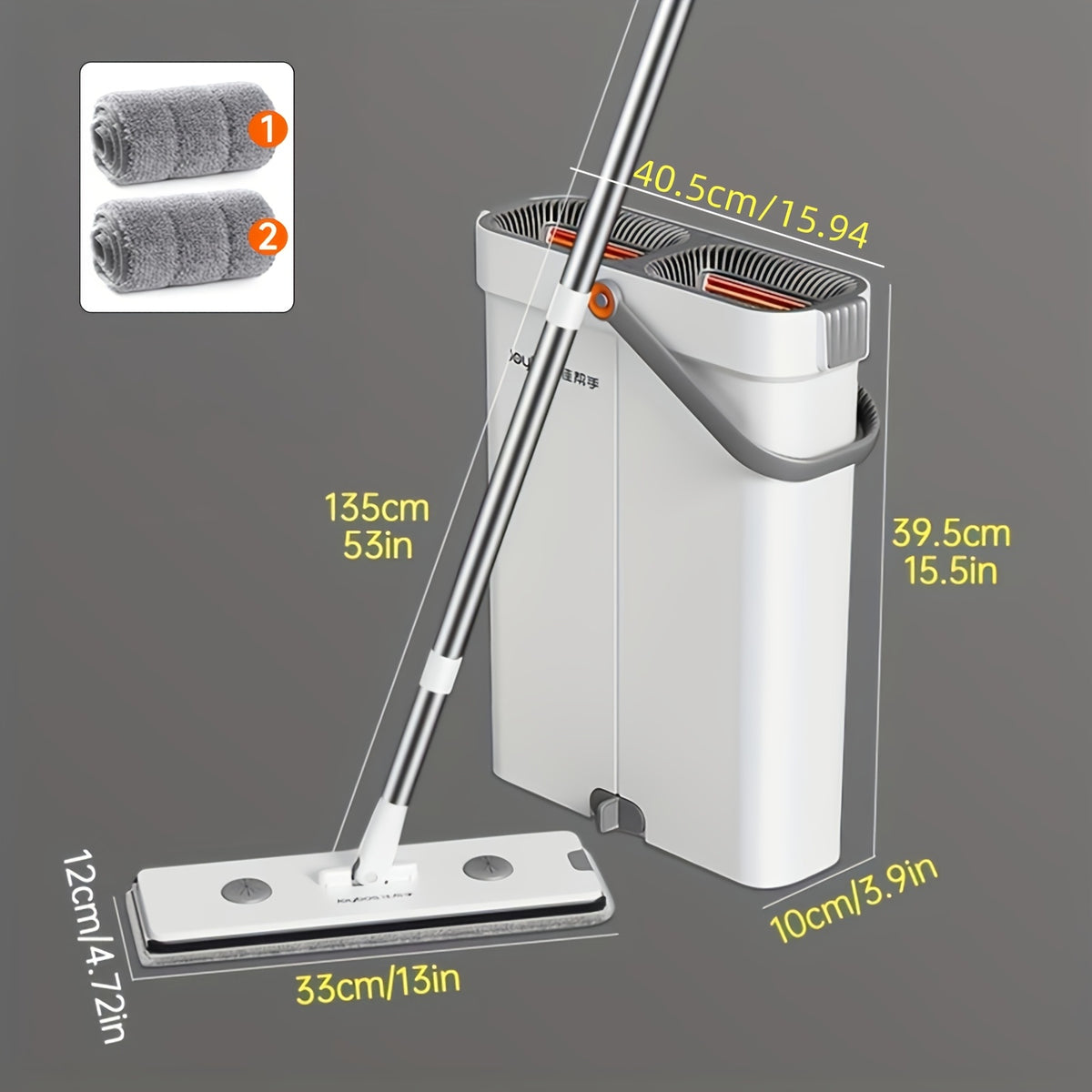 Wischmopp-Set mit Eimer, Wischmopp+Metallstange+Eimer+4 Tücher für Zuhause und Vorratsraum – Detailansicht 29
