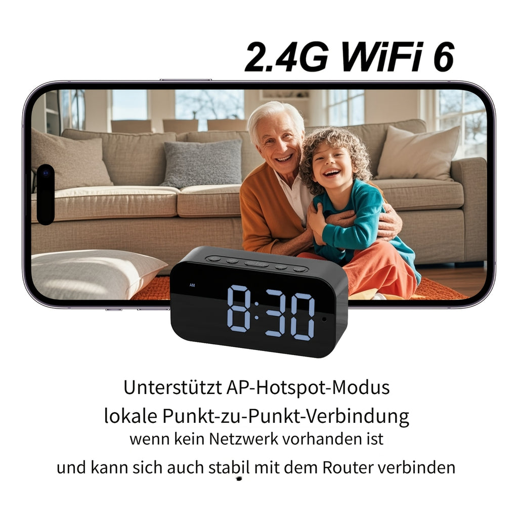 WLAN-Uhrenkamera, Schwarz für Zuhause und unterwegs – Detailansicht 4