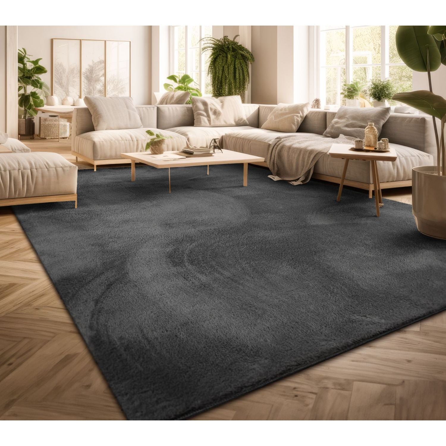Wohnzimmer Kurzflor Einfarbig Modernes Design, Anthrazit für Zuhause und Wohnzimmer – Hauptansicht