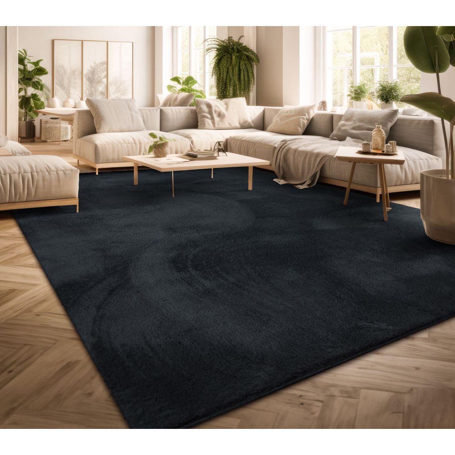 Wohnzimmer Kurzflor Einfarbig Modernes Design, Anthrazit für Zuhause und Wohnzimmer – Detailansicht 41
