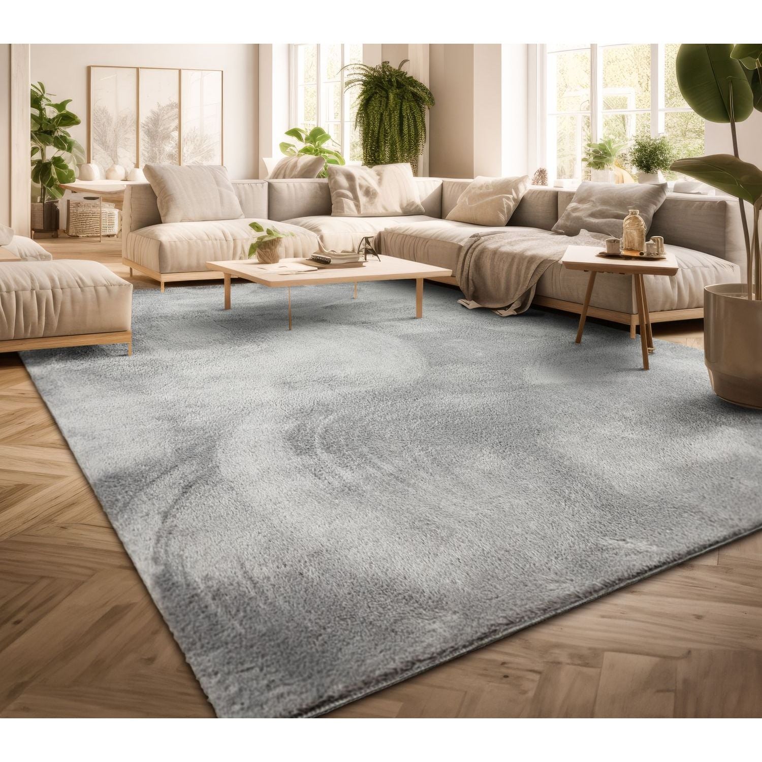 Wohnzimmer Kurzflor Einfarbig Modernes Design, Anthrazit für Zuhause und Wohnzimmer – Detailansicht 54