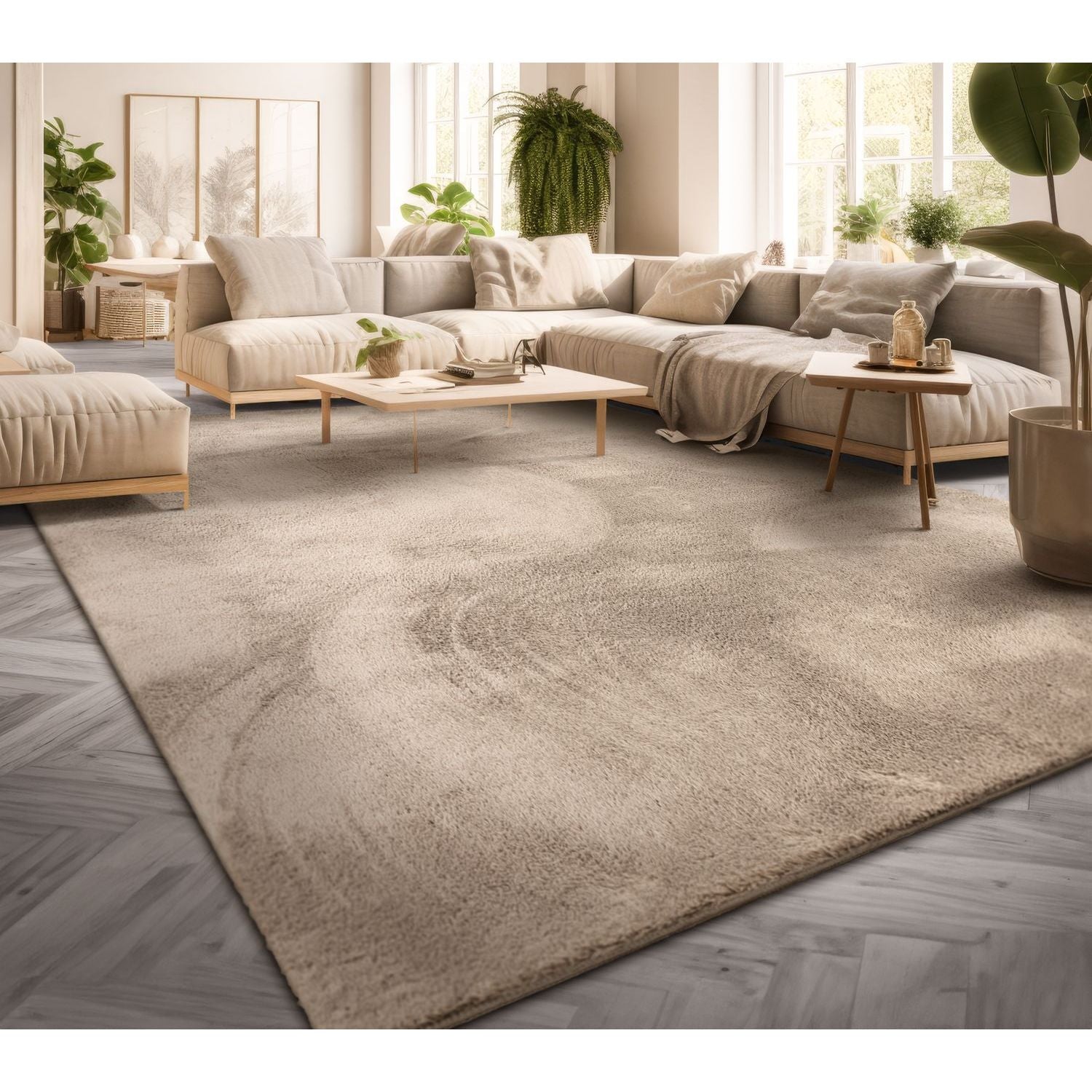 Wohnzimmer Kurzflor Einfarbig Modernes Design, Beige für Wohnzimmer – Detailansicht 6