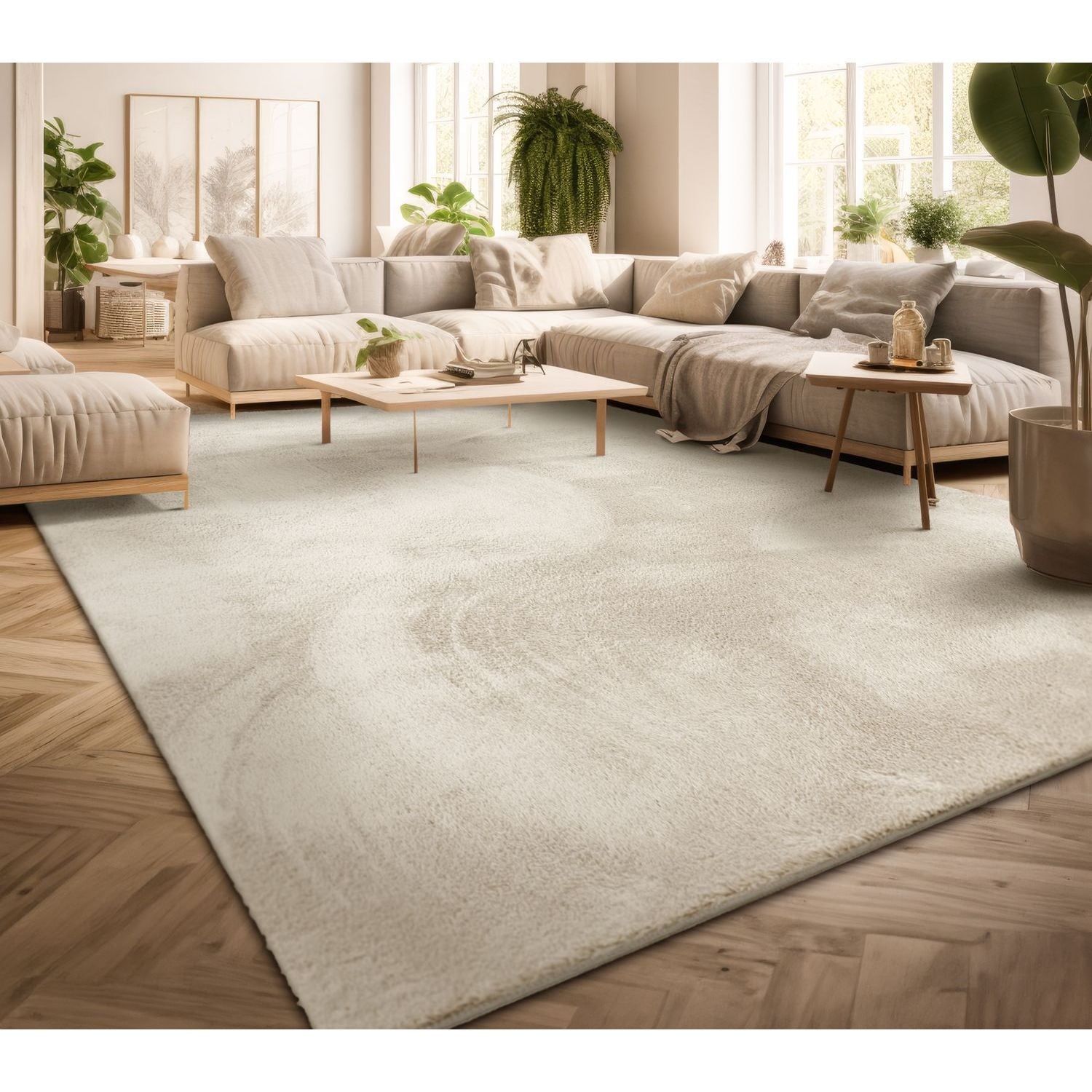 Wohnzimmer Kurzflor Einfarbig Modernes Design, Beige für Wohnzimmer – Detailansicht 11