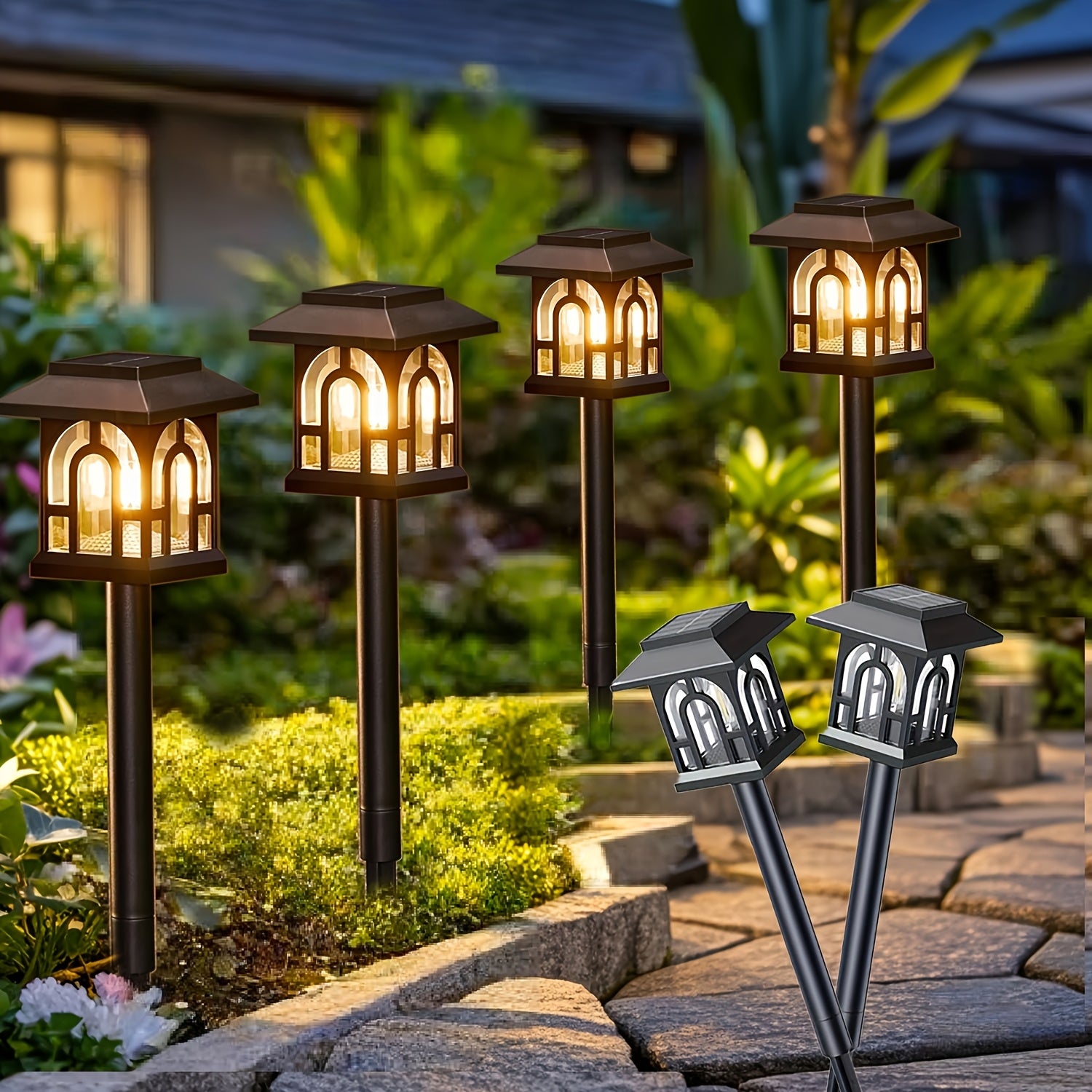 Wolfram-Glühbirnen-Solarleuchten, 4er-Pack für Garten und Terrasse – Detailansicht 2