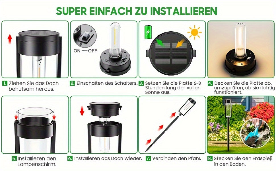 Wolfram-Glühbirnen-Solarleuchten, 4er-Pack für Garten und Terrasse – Detailansicht 12