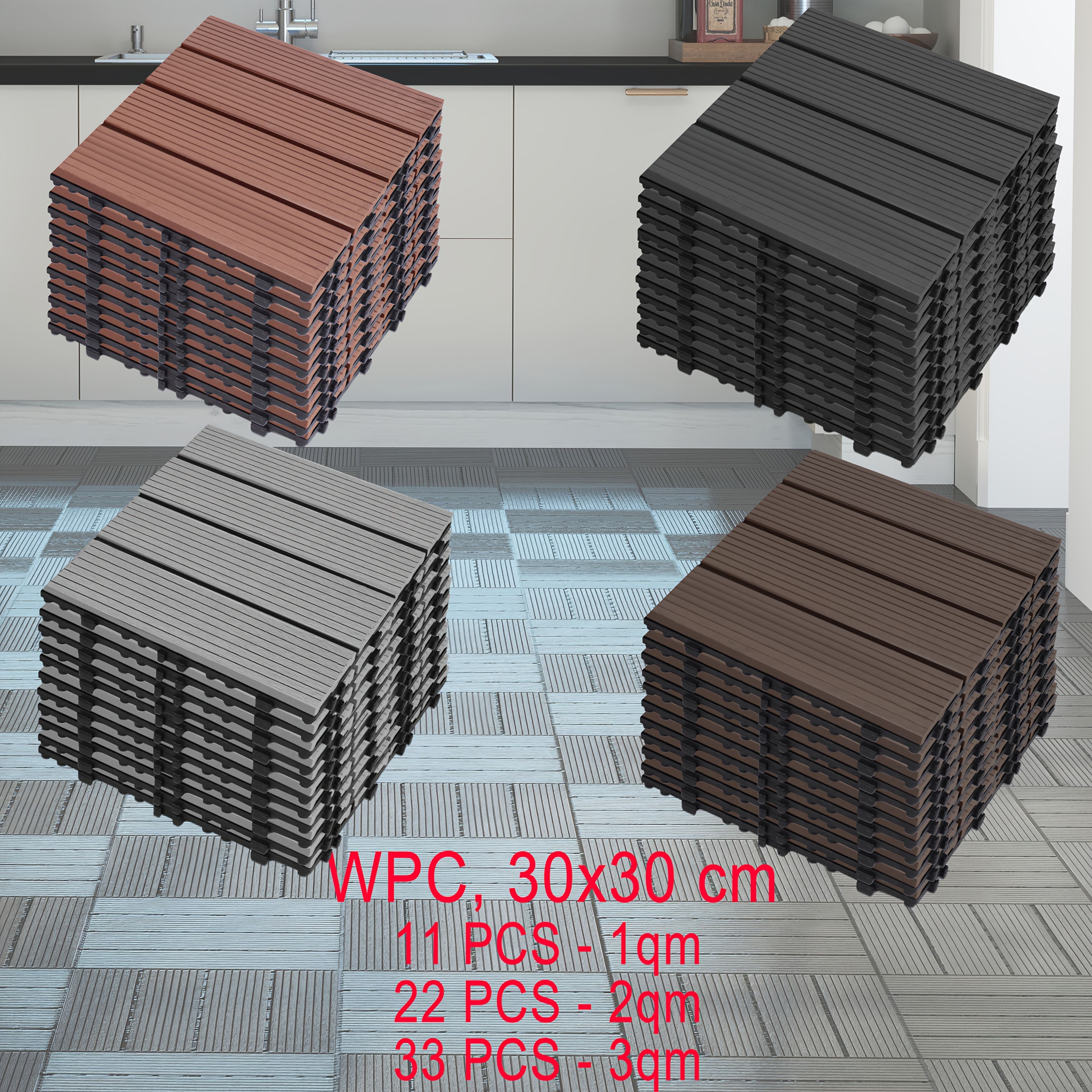 WPC-Tiles für den Außenbereich, Anthrazit für Garten und Terrasse – Hauptansicht