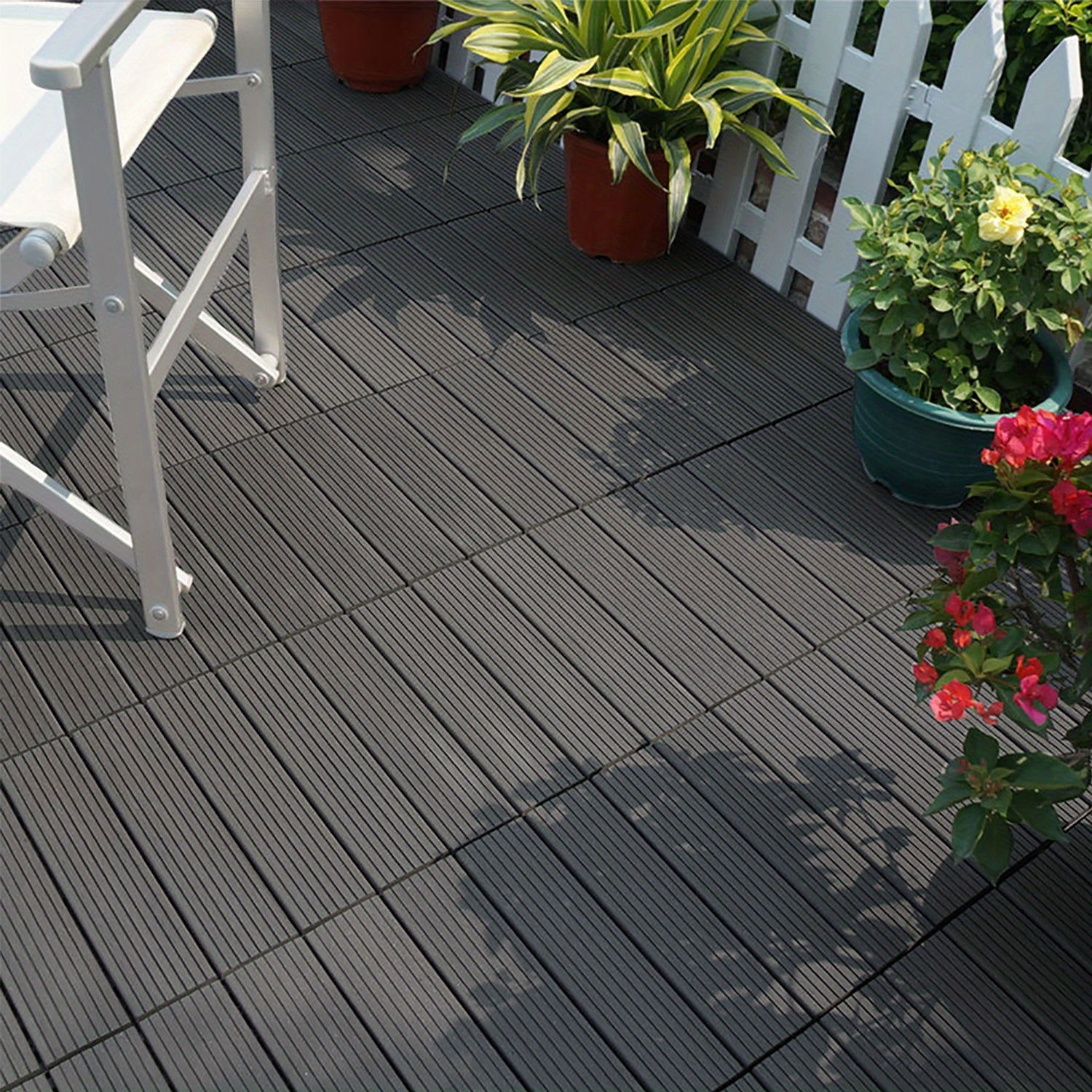 WPC-Tiles für den Außenbereich, Anthrazit für Garten und Terrasse – Detailansicht 12