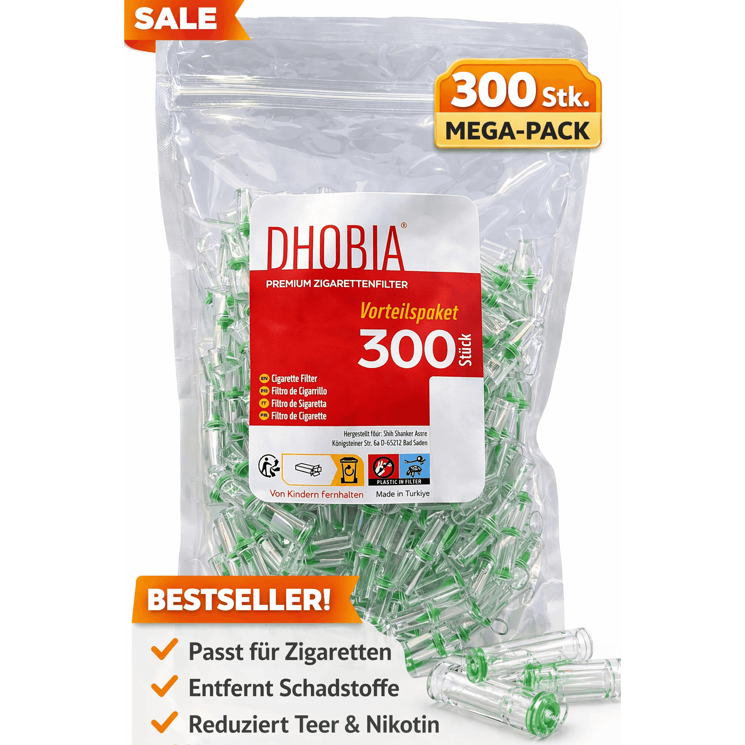 Zigarettenfilter, 300 Stück für Alltag und Zuhause – Hauptansicht
