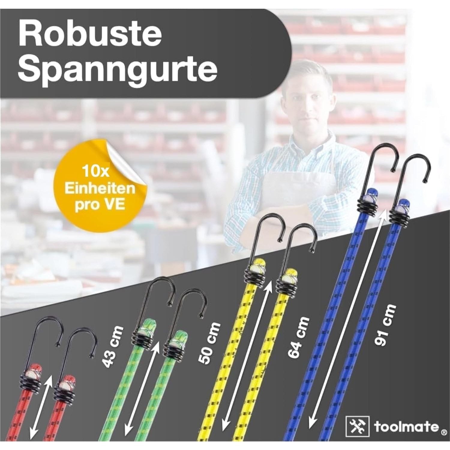 Zimmermannsgürtel, TK 10x Expander mit Haken Gepäckspanner Spanngurte für Alltag und Zuhause – Detailansicht 6