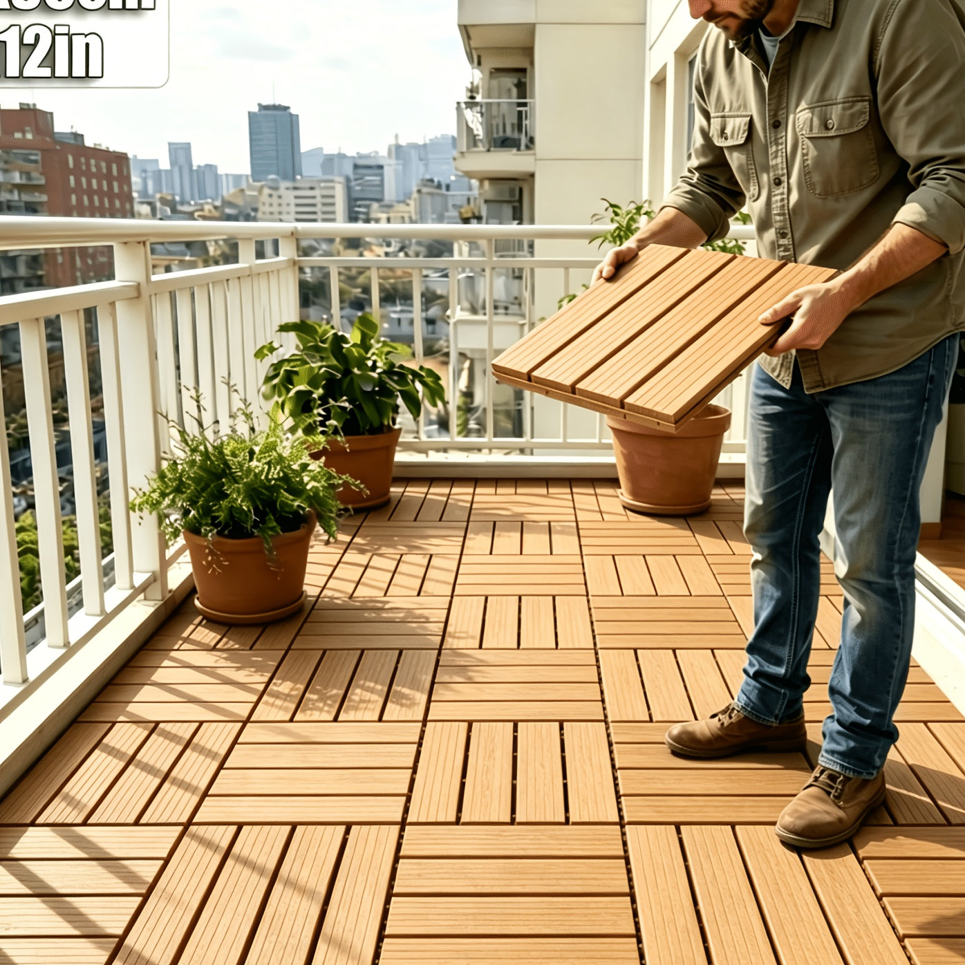 Zusammensteckbare Holzfußbodenfliesen, 44 Stück für Garten und Terrasse – Detailansicht 7