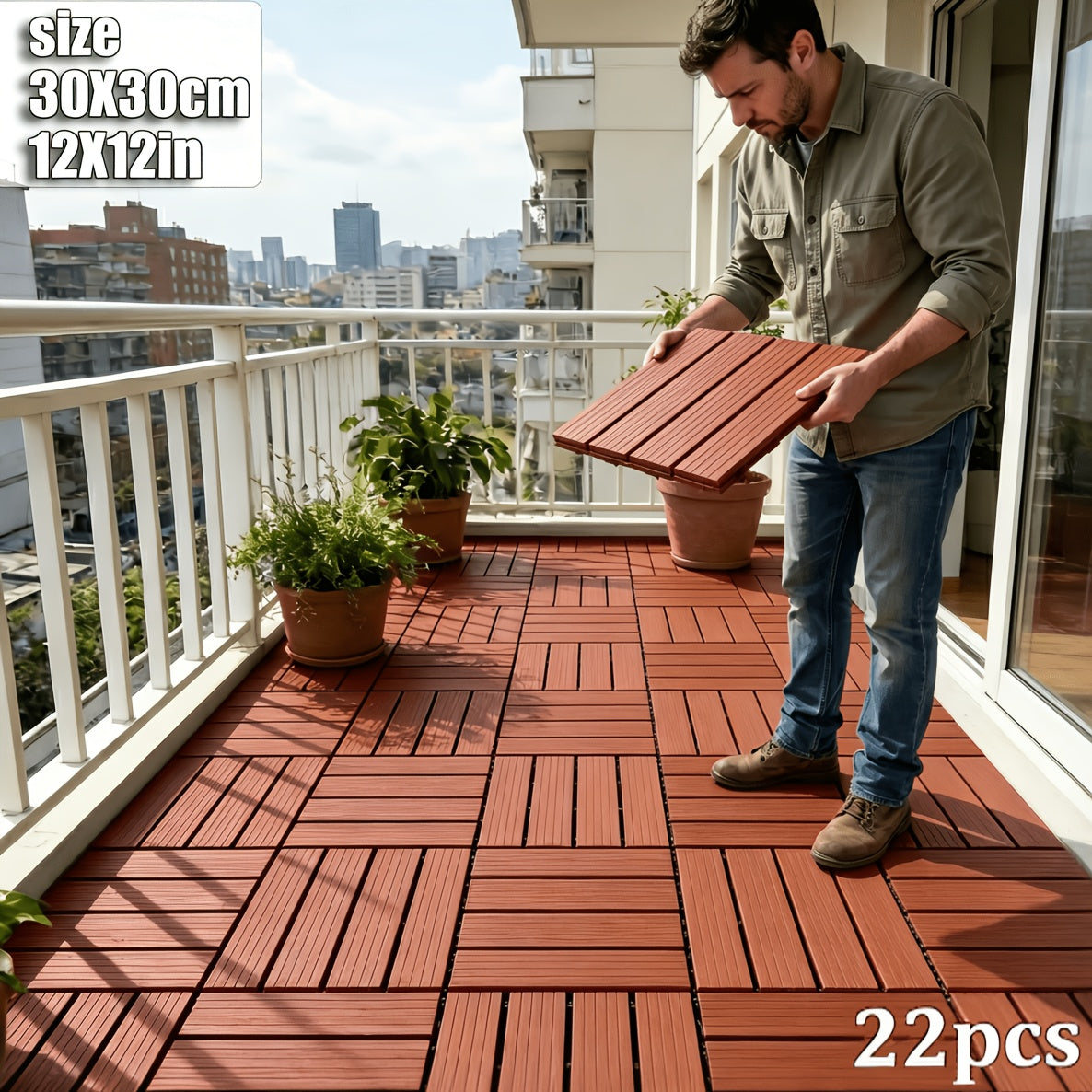 Zusammensteckbare Holzfußbodenfliesen, 44 Stück für Garten und Terrasse – Detailansicht 13